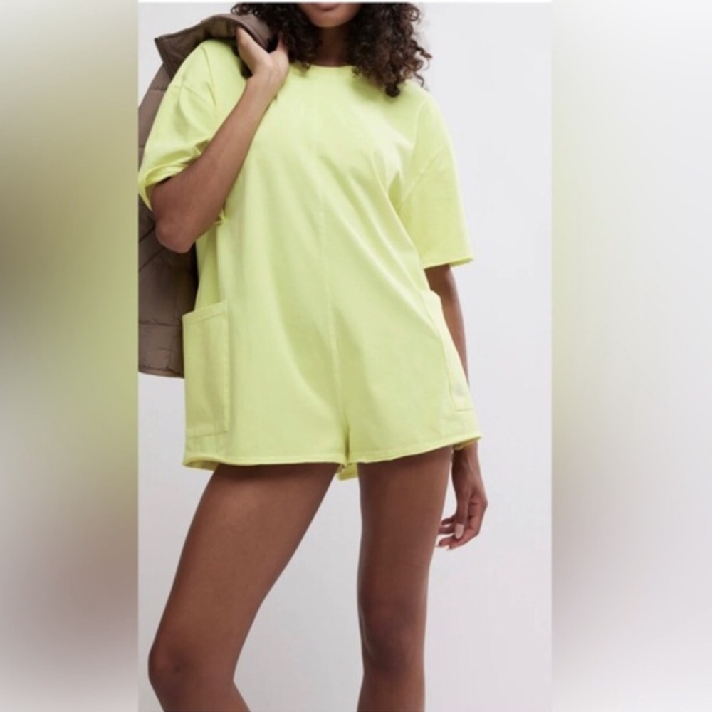 Free People FP Movement washed lime green Sour Citrus Hot Shot Coddy Romper
